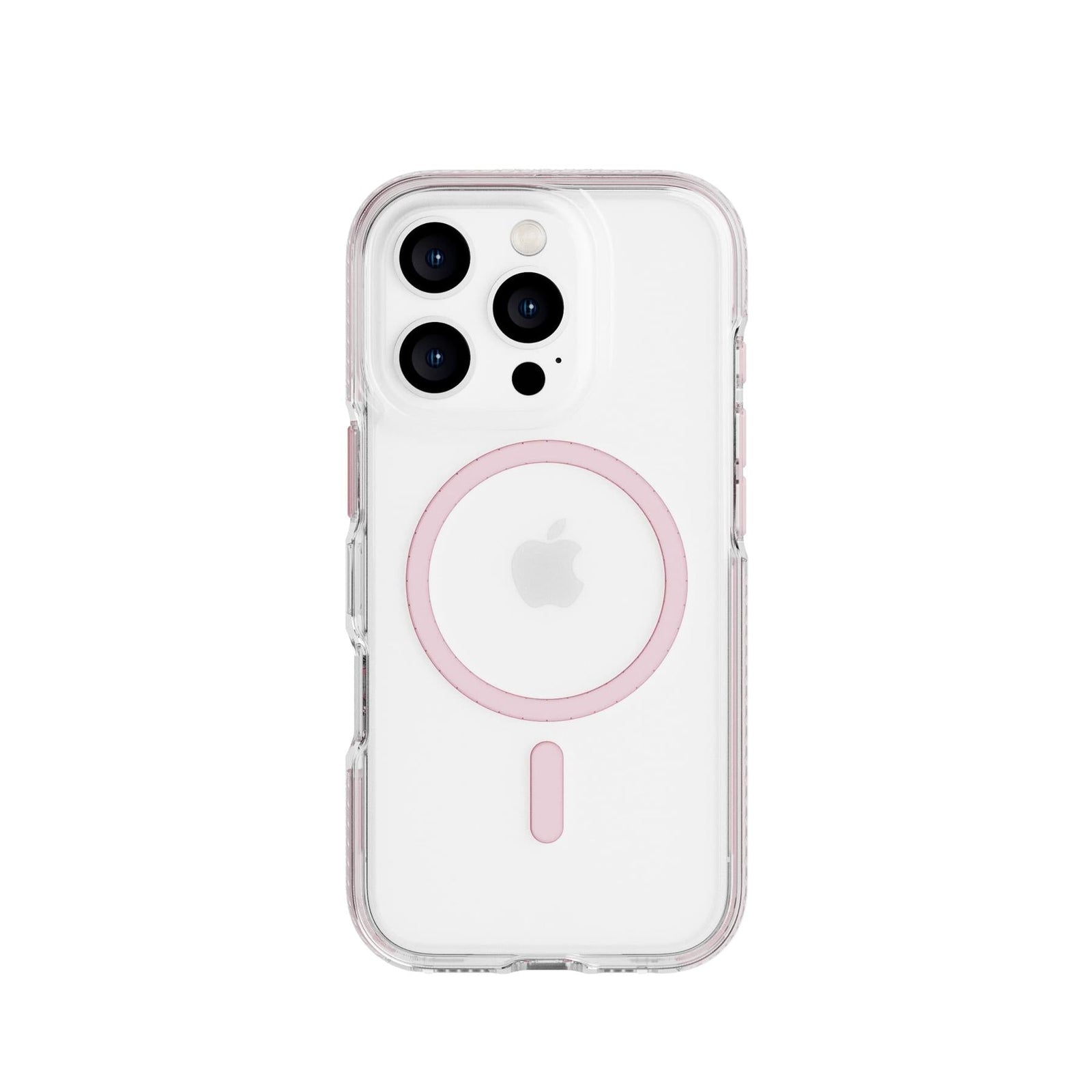 View of the back of the phone case from straight on with phone inside#color_clear-pink