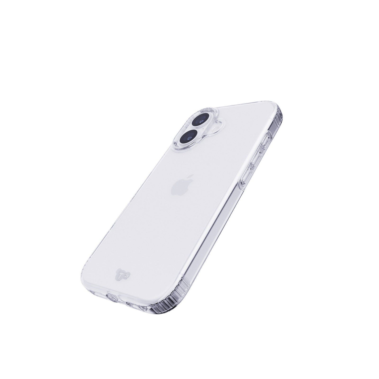 Tilted three-quarter tilted view of back of phone case with phone inside#color_clear