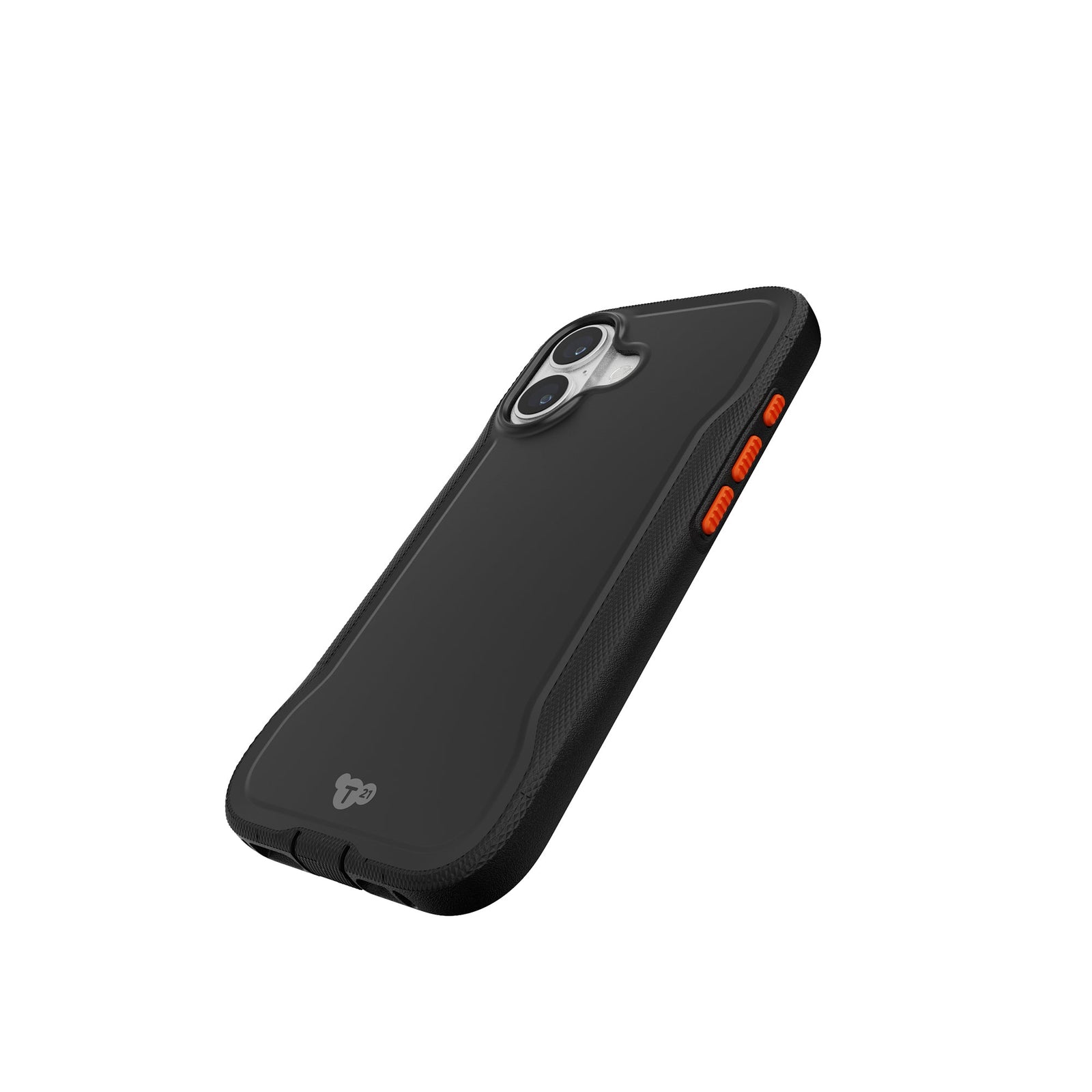 Tilted three-quarter tilted view of back of phone case with phone inside#color_black