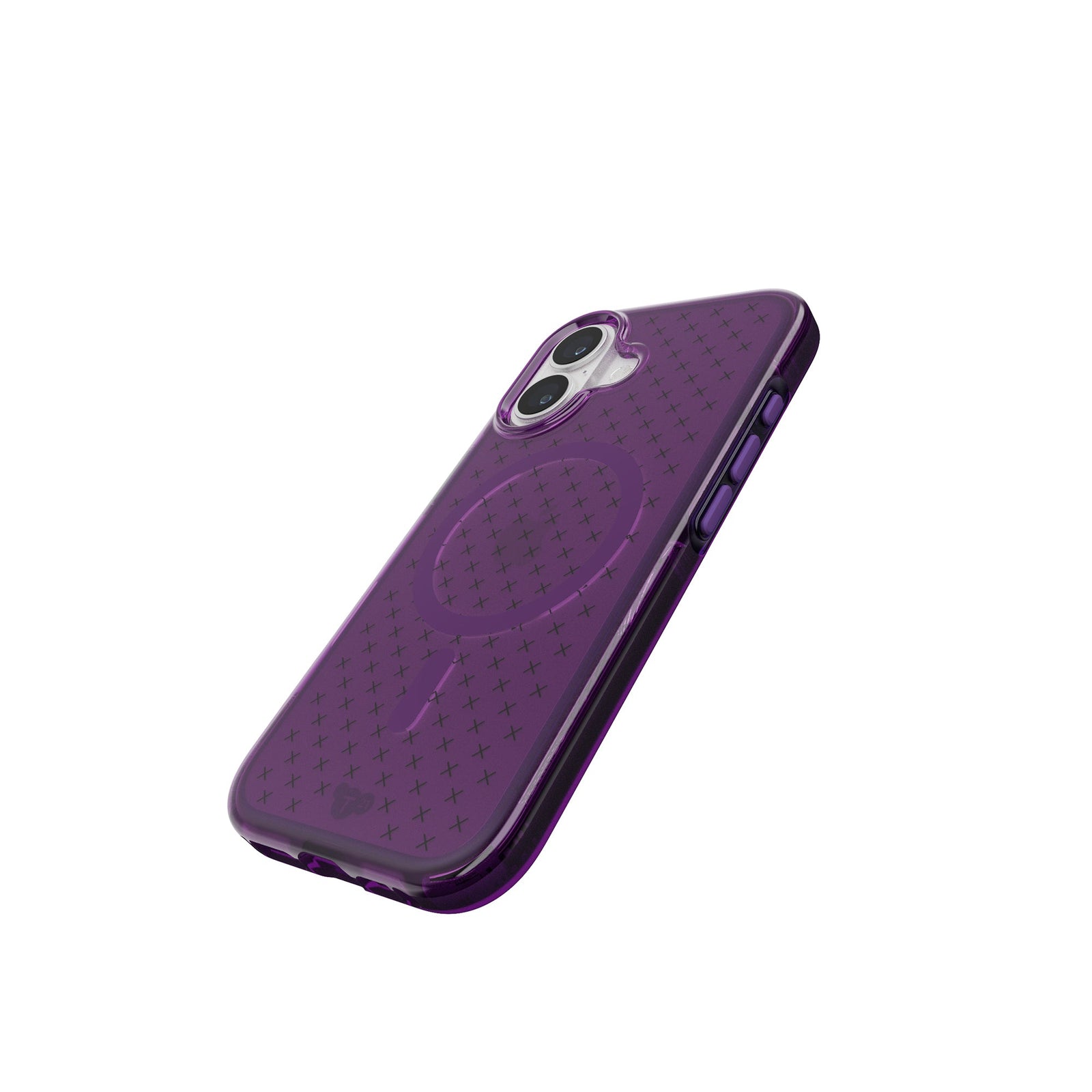 Tilted three-quarter tilted view of back of phone case with phone inside#color_kindred-purple