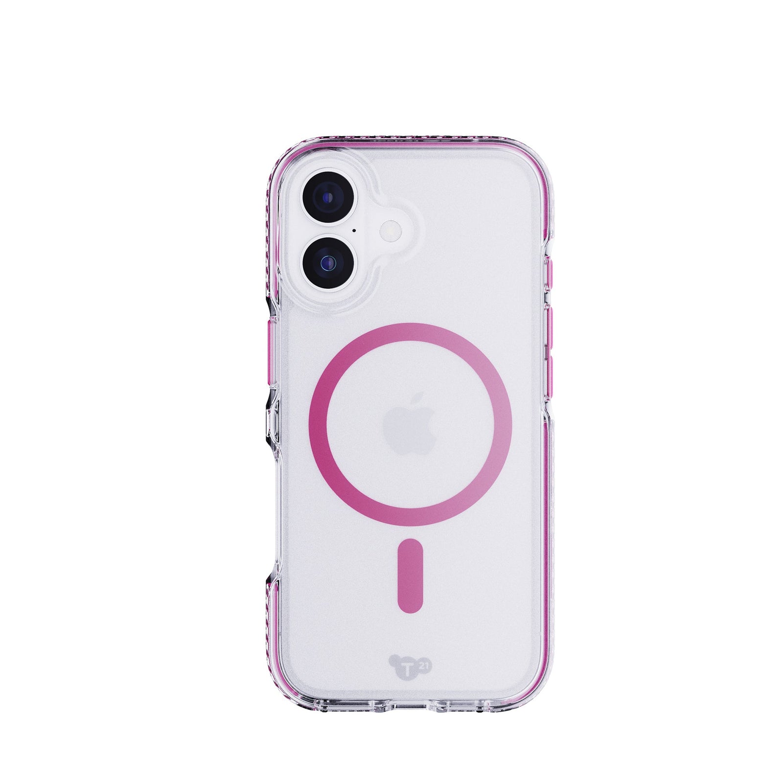 View of the back of the phone case from straight on with phone inside#color_cyber-pink