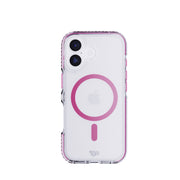 View of the back of the phone case from straight on with phone inside#color_cyber-pink