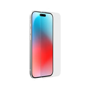 Three-quarter view of device with screen showing and screen protector hovering above screen#color_clear