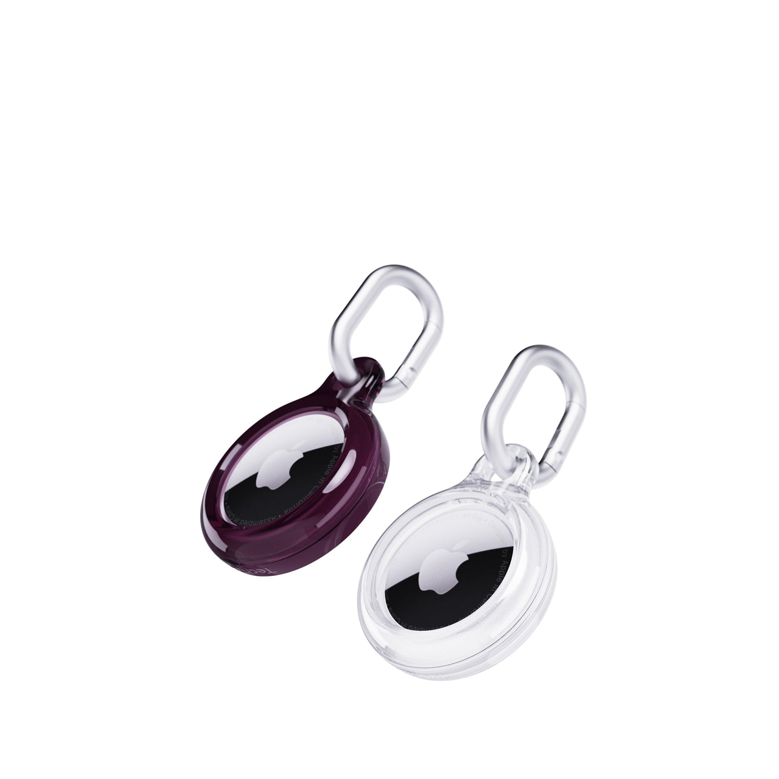 Three-quarter tilted view of front of AirTag cases#color_cherry-laquer-and-clear