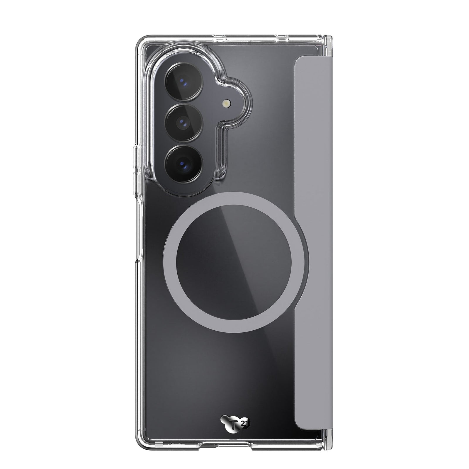 View of the back of the phone case from straight on with phone inside#color_clear