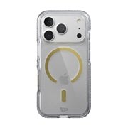 View of the back of the phone case from straight on with phone inside#color_clear-gold