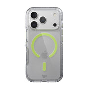 View of the back of the phone case from straight on with phone inside#color_clear-neon-(glow-in-the-dark)
