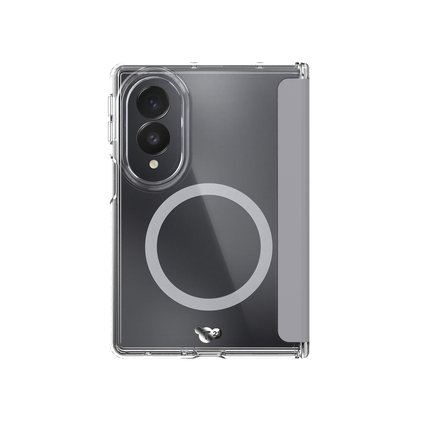 View of the back of the phone case from straight on with phone inside#color_clear