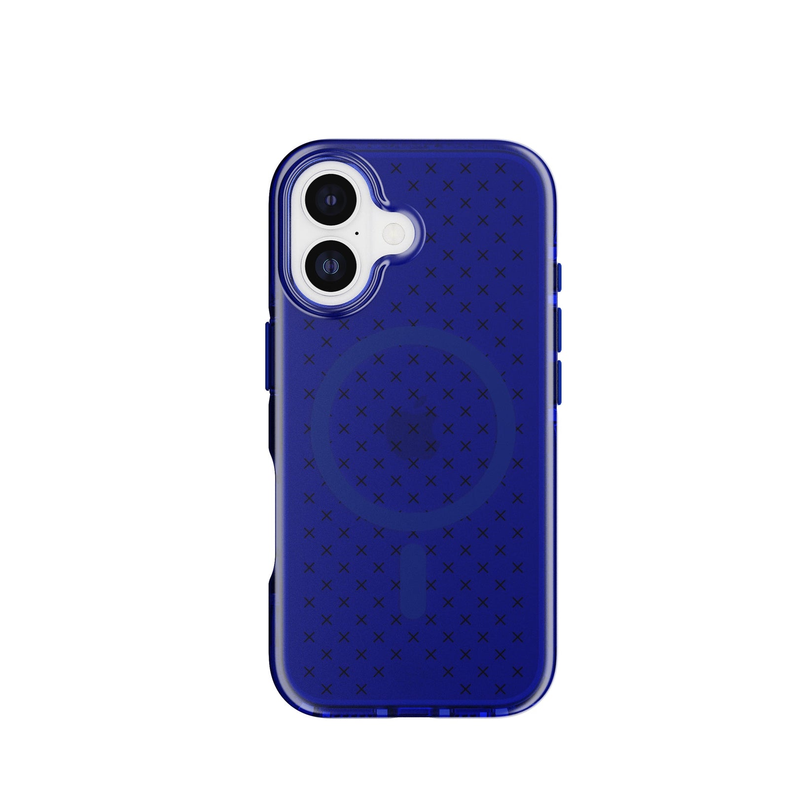 View of the back of the phone case from straight on with phone inside#color_electric-blue