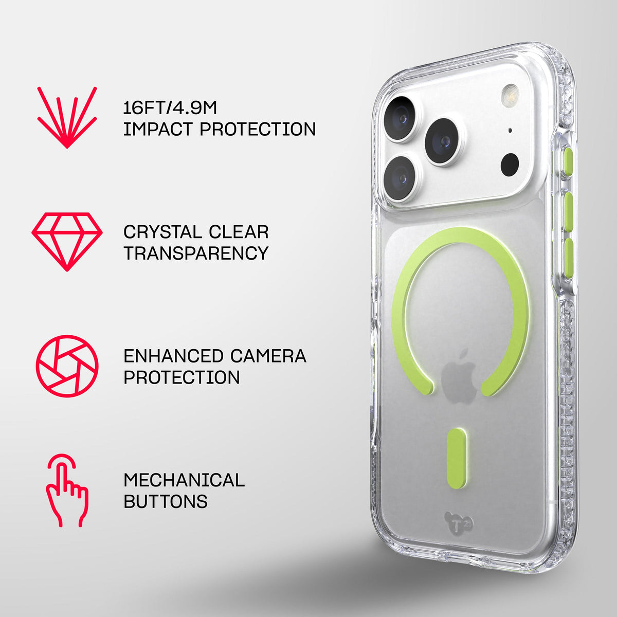 EvoCrystal Glow MagSafe - Apple iPhone 18 Pro/17 Pro Case - Clear/Neon (Glow-in-the-Dark)